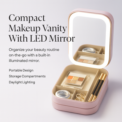 Compact Makeup Vanity With LED Mirror