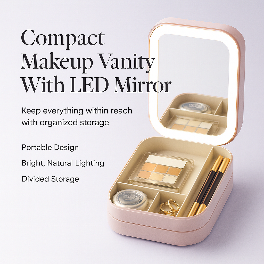 Compact Makeup Vanity With LED Mirror